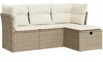 vidaXL 4-tlg. Garten-Sofagarnitur mit Kissen Beige Poly Rattan - Beige