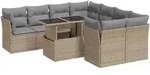 vidaXL 9-tlg. Garten-Sofagarnitur mit Kissen Beige Poly Rattan - Beige