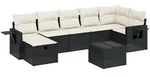 vidaXL 8-tlg. Garten-Sofagarnitur mit Kissen Schwarz Poly Rattan - Schwarz