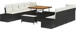 vidaXL Gartensofa-set mit Kissen 11 pcs Schwarz Poly-Rattan - Schwarz