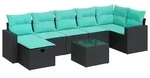 vidaXL 8-tlg. Garten-Sofagarnitur mit Kissen Schwarz Poly Rattan - Schwarz