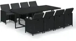 vidaXL 9-tlg. Garten-Essgruppe mit Kissen Poly Rattan Schwarz - Schwarz