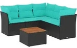 vidaXL 6-tlg. Garten-Sofagarnitur mit Kissen Schwarz Poly Rattan - Schwarz