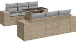 vidaXL 7-tlg. Garten-Sofagarnitur mit Kissen Beige Poly Rattan - Beige