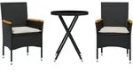 vidaXL 3-tlg. Bistro-Set mit Kissen Schwarz Poly Rattan und Glas - Schwarz