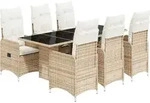 vidaXL 7-tlg. Garten-Bistro-Set mit Kissen Beige Poly Rattan - Beige