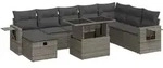 vidaXL 9-tlg. Garten-Sofagarnitur mit Kissen Grau Poly Rattan - Grau