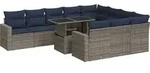 vidaXL 11-tlg. Garten-Sofagarnitur mit Kissen Grau Poly Rattan - Grau