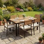 Juskys Akazienholz Gartengarnitur Rhodos - Tisch, 6 St&uuml;hle & Auflagen - Gartenm&ouml;bel