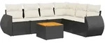 vidaXL 7-tlg. Garten-Sofagarnitur mit Kissen Schwarz Poly Rattan - Schwarz