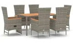 vidaXL 7-tlg. Garten-Essgruppe mit Kissen Grau Poly Rattan - Grau