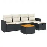 vidaXL 6-tlg. Garten-Sofagarnitur mit Kissen Schwarz Poly Rattan - Schwarz