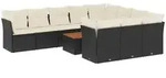 vidaXL 11-tlg. Garten-Sofagarnitur mit Kissen Schwarz Poly Rattan - Schwarz
