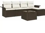 vidaXL Outdoor-Sofa mit Kissen 6 pcs Braun Poly-Rattan - Braun