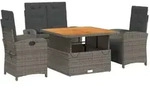 vidaXL 4-tlg. Garten-Essgruppe mit Kissen Grau Poly Rattan - Grau