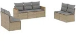 vidaXL 7-tlg. Garten-Sofagarnitur mit Kissen Beige Poly Rattan - Beige