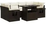 vidaXL 7-tlg. Garten-Sofagarnitur mit Kissen Braun Poly Rattan - Braun