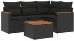 vidaXL 5-tlg. Garten-Sofagarnitur mit Kissen Schwarz Poly Rattan - Schwarz