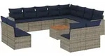 vidaXL 13-tlg. Garten-Sofagarnitur mit Kissen Grau Poly Rattan - Grau