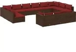vidaXL 13-tlg. Garten-Lounge-Set mit Kissen Braun Poly Rattan - Braun