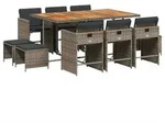 vidaXL 11-tlg. Garten-Essgruppe mit Kissen Grau Poly Rattan - Grau
