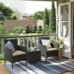 SONGMICS (3-tlg) Balkonm&ouml;bel, Gartenlounge-Set, aus PE-Polyrattan, Tisch und 2