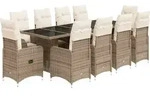 vidaXL 11-tlg. Garten-Bistro-Set mit Kissen Beige Poly Rattan - Beige