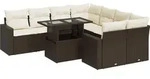 vidaXL 9-tlg. Garten-Sofagarnitur mit Kissen Braun Poly Rattan - Braun