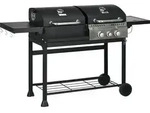 Outsunny Holzkohlgrill Gasgrill mit 2+1 Brenner, Thermometer, Haken, Schwarz -