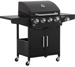 Outsunny Gasgrill BBQ mit 3 Brennern je 3 kw mobiler 4 R&auml;dern Grillnetz Schwarz -