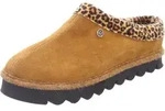 Rohde Damen Leder Mokassin Hausschuhe Braun mit Leoparden-Print und Gummisohle -