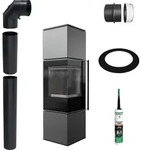 Freistehender Ofen KRATKI REN M Links 7 kW &Oslash;150 SCHWARZ Montage-Set - Schwarz