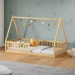 Hausbett NICOLAS 90 x 190 cm natur - bodentiefes Kinderbett inkl. beidseitigem