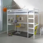 Homestyle4u Hochbett 90x200 Kinder mit Schreibtisch Kinderbett Wei&szlig;, Holz Kiefer -