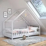 Hausbett CORA 90x190 cm, Wei&szlig; - Kinderbett mit Rausfallschutz aus Massivholz,