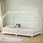 ML-Design Kinderbett 120x200cm mit Rausfallschutz, Dach & Lattenrost Wei&szlig;...
