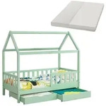Juskys Kinderbett Marli 80 x 160 cm mit Matratze, Bettkasten, Lattenrost & Dach...