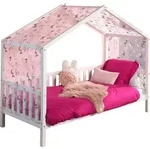 Hausbett Dallas 2 90x200 mit Bettkasten und Voile mit Schmetterlingsmuster -