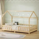 ML-Design Kinderbett 120x200cm mit Rausfallschutz, Dach & Lattenrost Natur...