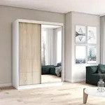 Schwebet&uuml;renschrank Kleiderschrank 150 cm Wei&szlig;/Sonoma mit Spiegel Vista 05 - Wei&szlig;