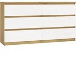 M6 Malwa Kommode 140 Cm 6 Schubladen Eiche Artisan/Weiss - Wei&szlig;/Bronze