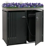 2er-M&uuml;lltonnenverkleidung HWC-O67, M&uuml;lltonnenbox mit Pflanzkasten, Metall