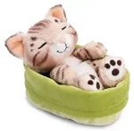NICI Pl&uuml;sch Katze Bengal schlafend im K&ouml;rbchen braun gr&uuml;n 12cm
