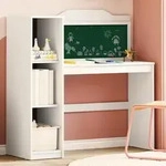 vidaXL Schreibtisch mit offener Ablage und Kreidetafel ROROS Wei&szlig; - Wei&szlig;