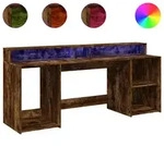 vidaXL LED-Schreibtisch R&auml;uchereiche 200x55x91 cm Holzwerkstoff - Braun