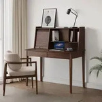 Schreibtisch ALISA mit 2 Schubladen & Rollladen aus Massivholz, Nussbaum Finish...