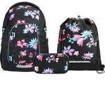 Coocazoo Mate Floral Artnight Schulrucksack Set 3tlg. - Schwarz