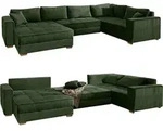 Wohnlandschaft U-Form Sofa Schlaffunktion Couch Bettkasten Cord in Gr&uuml;n /...