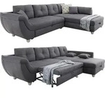 Ecksofa gro&szlig; mit Rutschen-Armlehne Schlaffunktion Bettkasten Couch in Grau /...