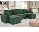 Ecksofa HEKTOR U-Form mit Schlaffunktion und Bettkasten, Couch in Dunkelgr&uuml;n,